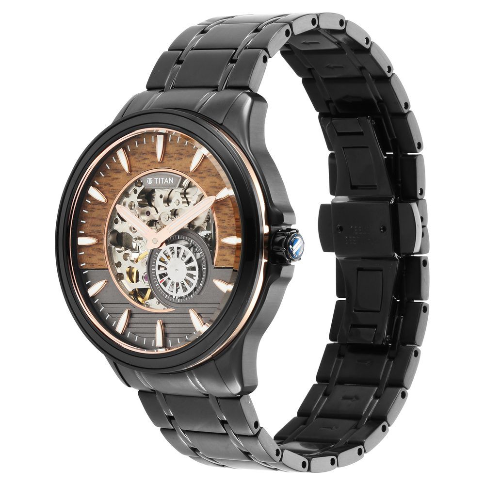 Titan Automatic Black Dial Stainless Steel Strap Watch for Men - The Watch Factory ®