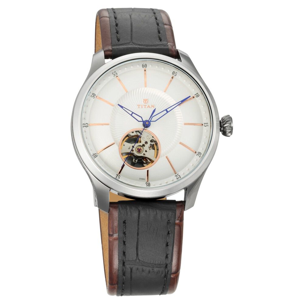 Titan Magnate Automatic White Dial Blue Leather Strap Watch for Men-NS1796KL01F