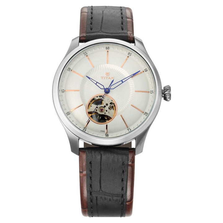 Titan Magnate Automatic White Dial Blue Leather Strap Watch for Men-NS1796KL01F