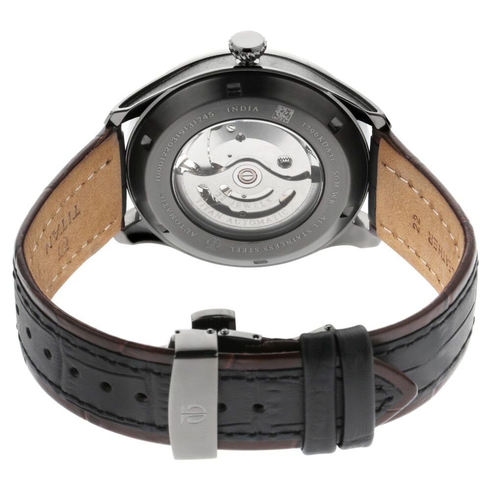 Titan Magnate Automatic White Dial Blue Leather Strap Watch for Men-NS1796KL01F