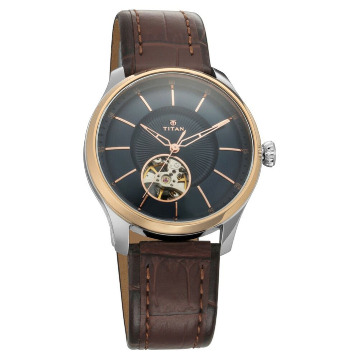 Titan Automatic Blue Dial Leather Strap Watch for Men NS1796KL03F