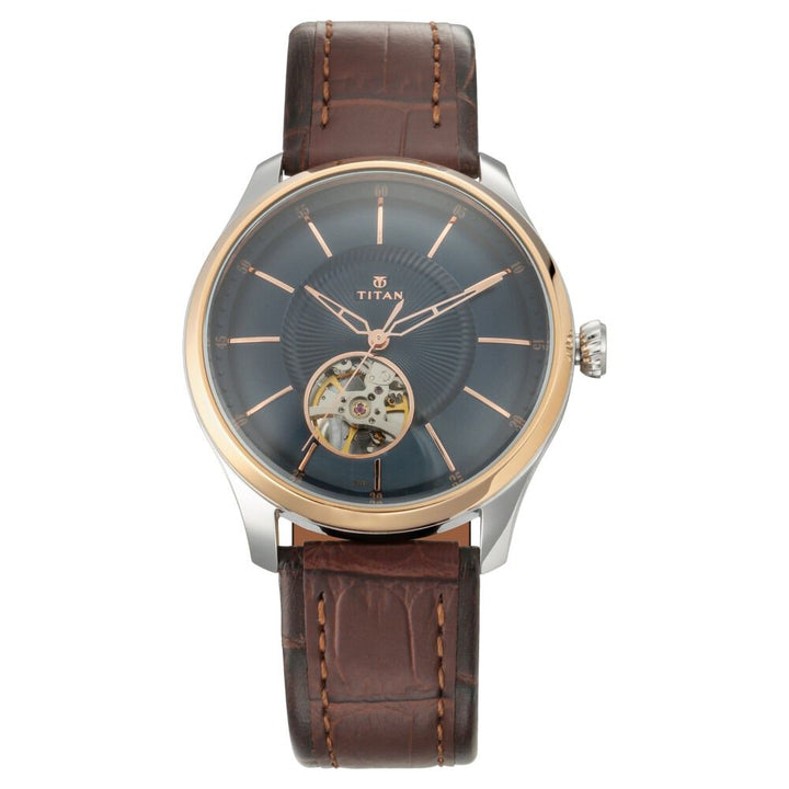 Titan Automatic Blue Dial Leather Strap Watch for Men NS1796KL03F