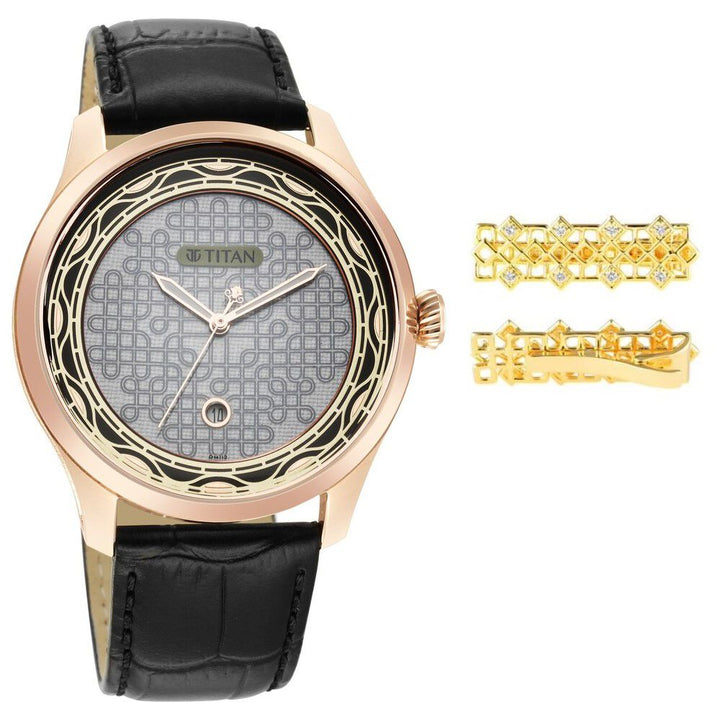 Titan Wedding Grey Dial Quartz Multifunction Leather Strap watch for Men NS1796KL05F