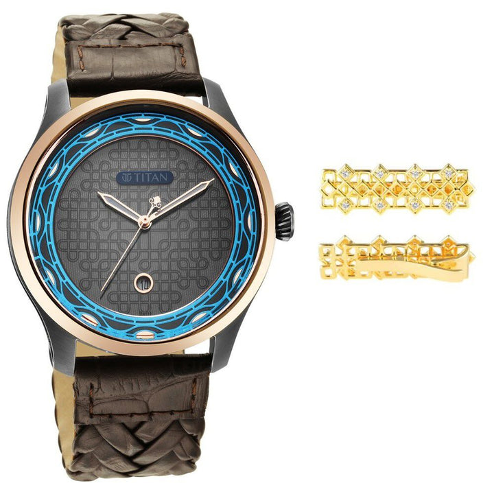 Titan Wedding Grey Dial Analog with Date Leather Strap watch for Men-NS1796KL06F