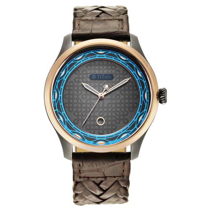 Titan Wedding Grey Dial Analog with Date Leather Strap watch for Men-NS1796KL06F