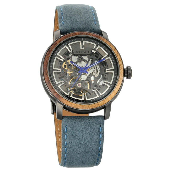 Titan Magnate Automatic Grey Dial Blue Leather Strap Watch - The Watch Factory ®