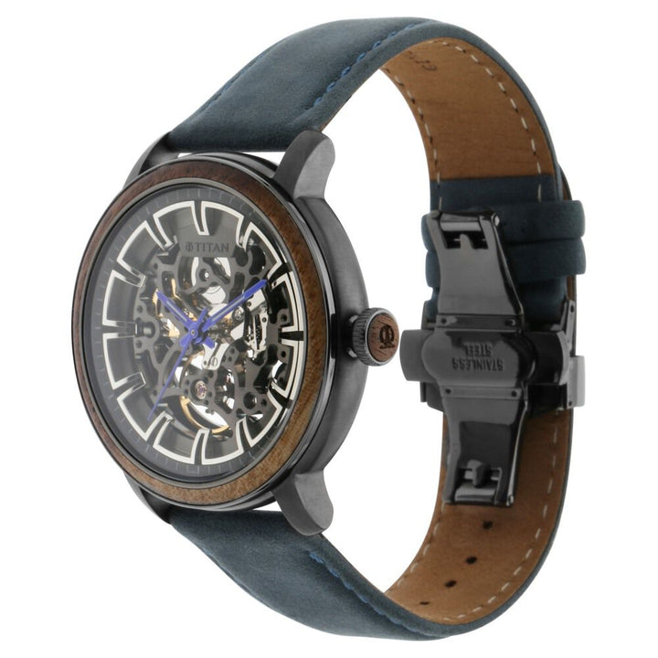Titan Magnate Automatic Grey Dial Blue Leather Strap Watch - The Watch Factory ®