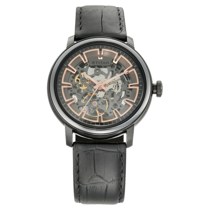 Titan Magnate Automatic Black Dial Black Leather Strap Watch - The Watch Factory ®