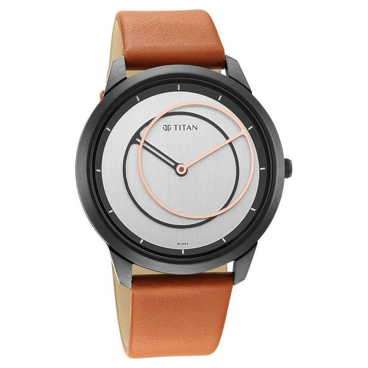 Titan Geometrix Silver Dial Analog Leather Strap watch for Men-NS1801QL01