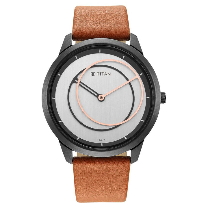 Titan Geometrix Silver Dial Analog Leather Strap watch for Men-NS1801QL01