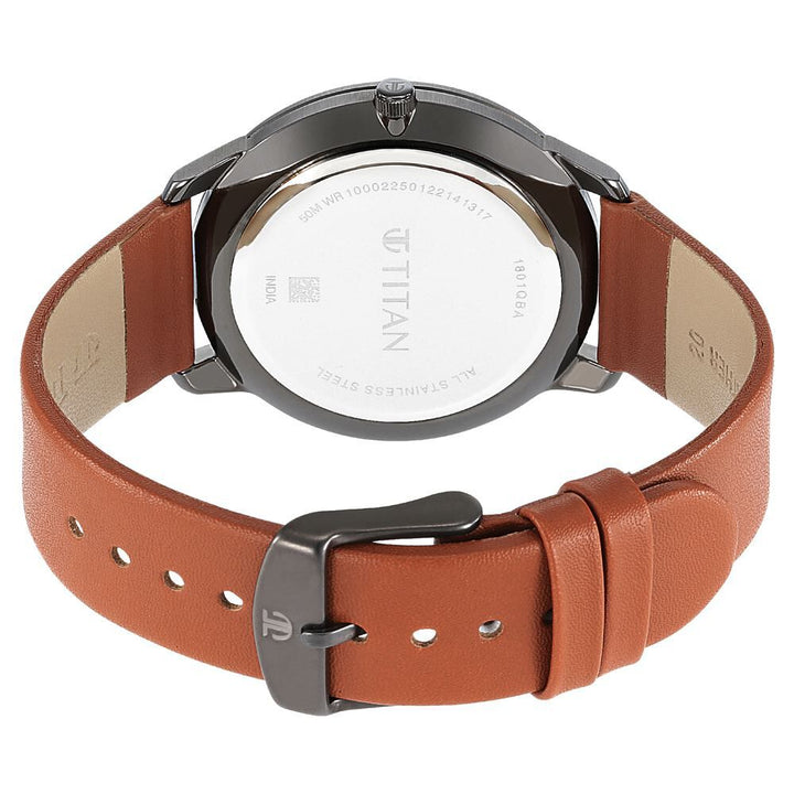 Titan Geometrix Silver Dial Analog Leather Strap watch for Men-NS1801QL01