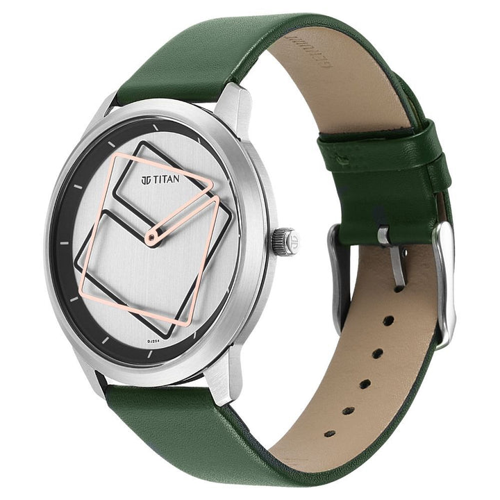 Titan Quartz Analog Silver Dial Leather Strap Watch for Men-NS1801SL01