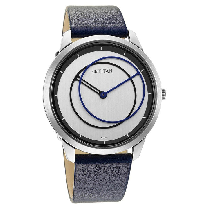 Titan Quartz Analog Silver Dial Leather Strap Watch for Men-NS1801SL02