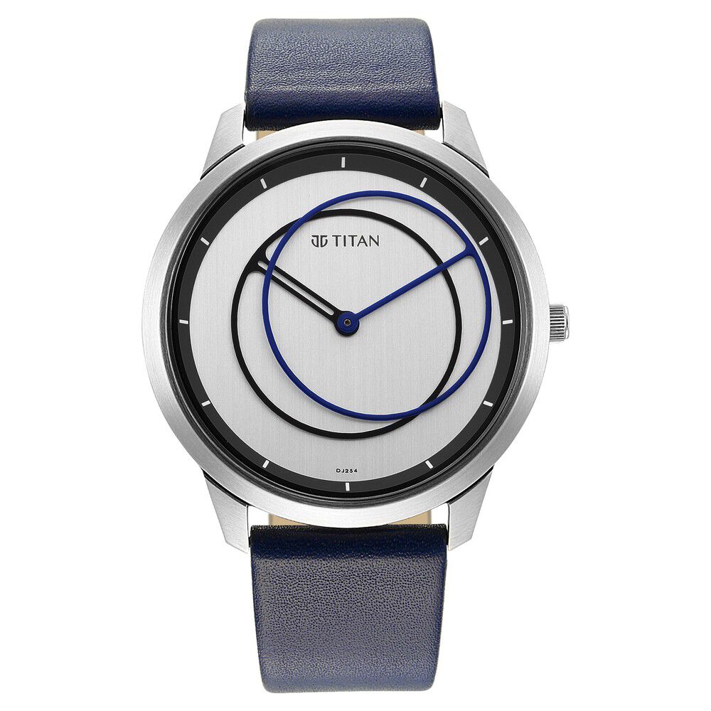 Titan Quartz Analog Silver Dial Leather Strap Watch for Men-NS1801SL02