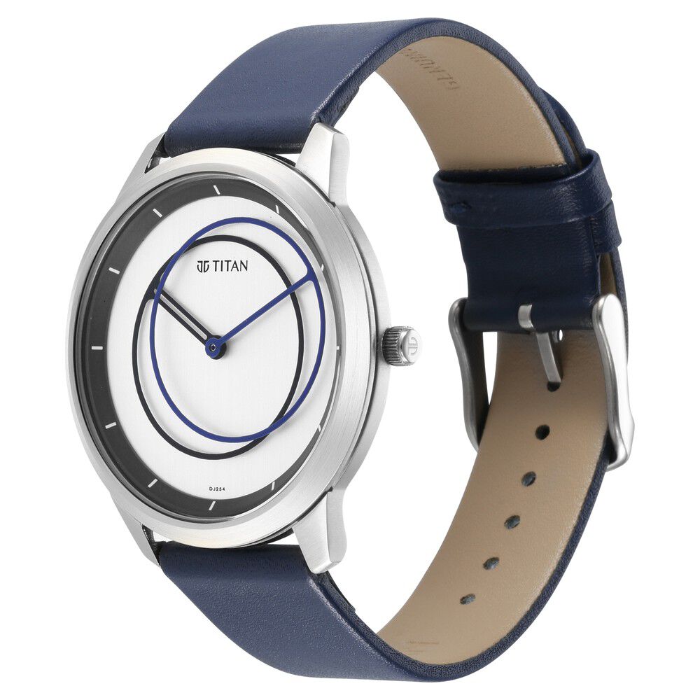 Titan Quartz Analog Silver Dial Leather Strap Watch for Men-NS1801SL02