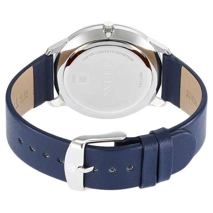 Titan Quartz Analog Silver Dial Leather Strap Watch for Men-NS1801SL02