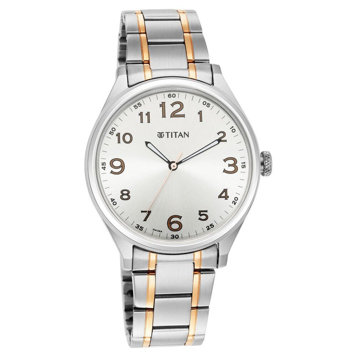 Titan Quartz Analog Silver White Dial Stainless Steel Strap Watch for Men-1802KM01