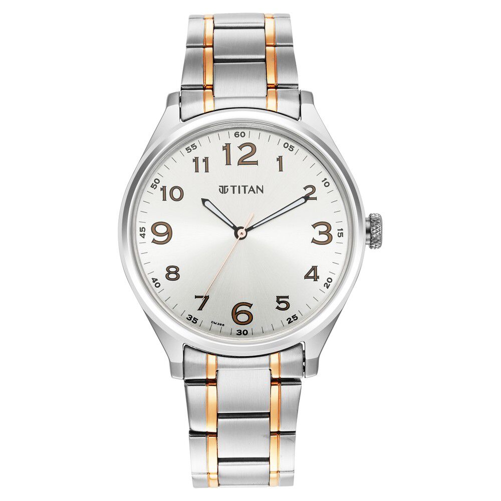 Titan Quartz Analog Silver White Dial Stainless Steel Strap Watch for Men-1802KM01