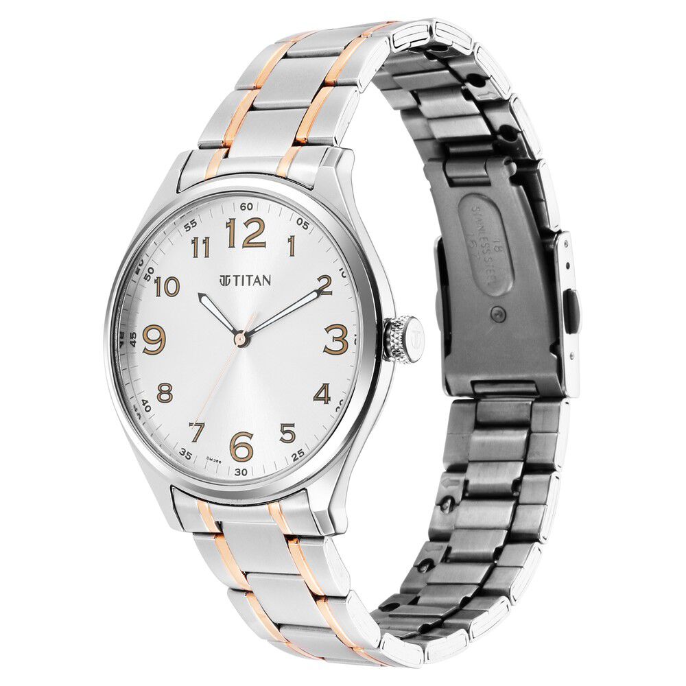 Titan Quartz Analog Silver White Dial Stainless Steel Strap Watch for Men-1802KM01