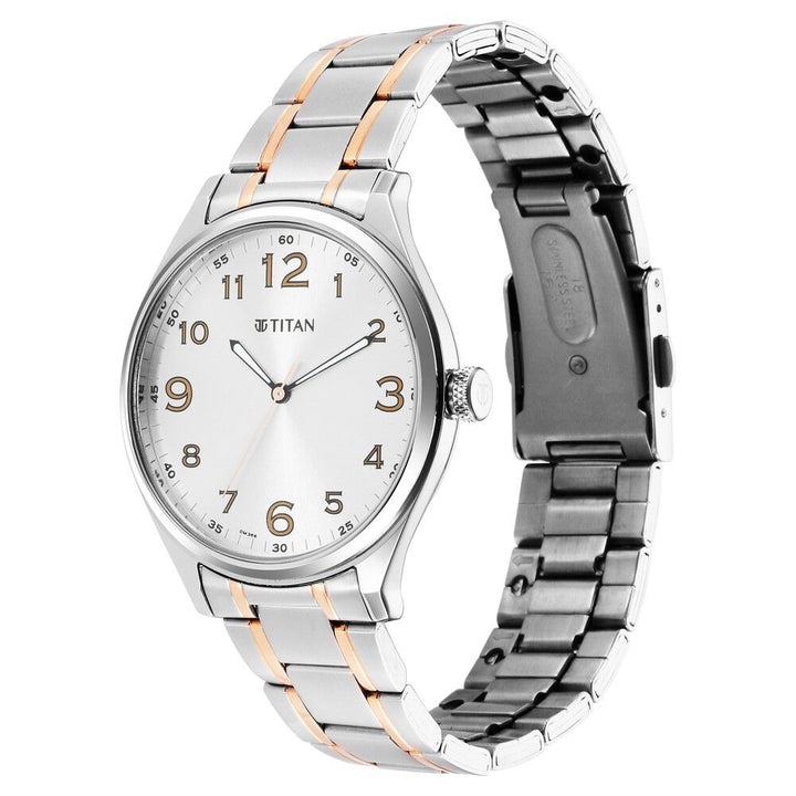 Titan Quartz Analog Silver White Dial Stainless Steel Strap Watch for Men-1802KM01