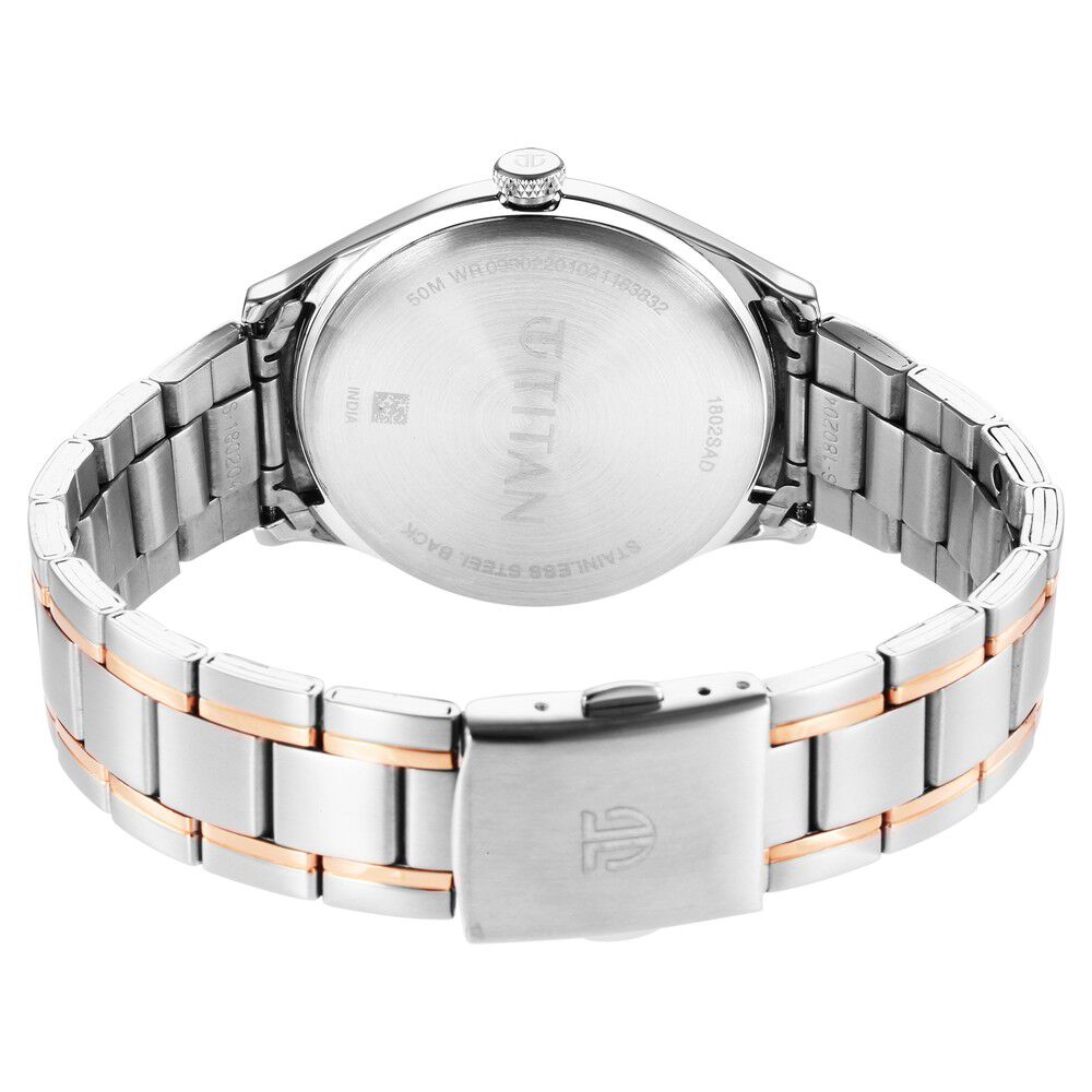 Titan Quartz Analog Silver White Dial Stainless Steel Strap Watch for Men-1802KM01