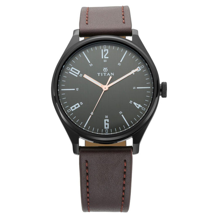 Titan Men's Minimalist Zen Watch Black: Sleek Leather Strap with Contrast Hands-NT1802NL01