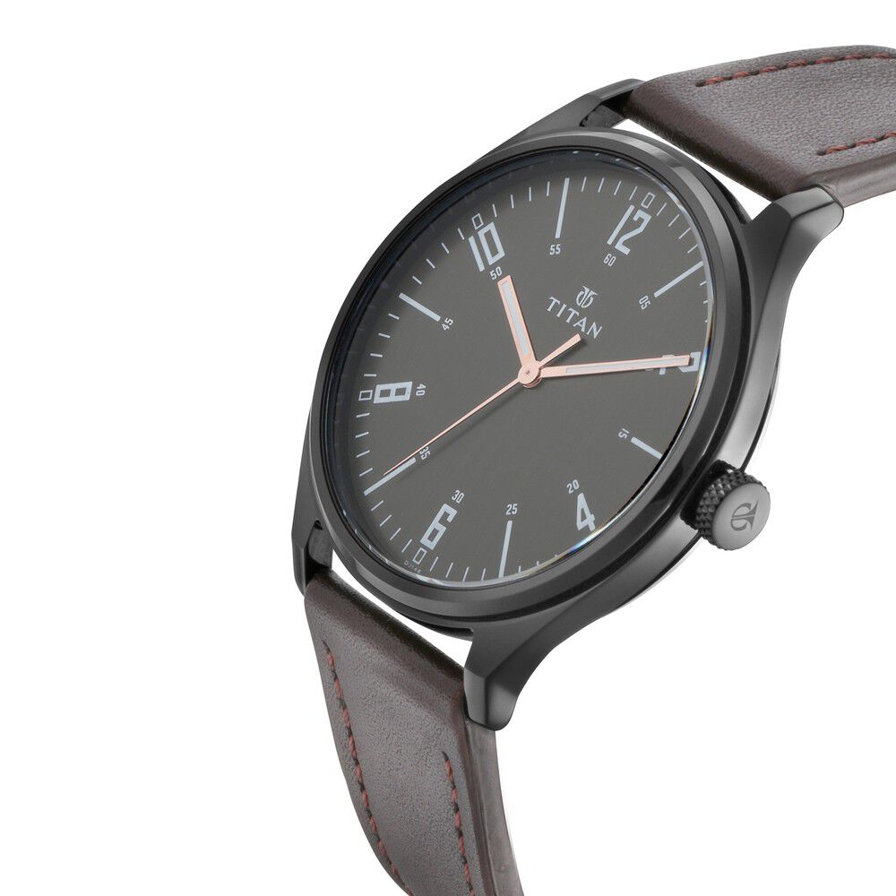 Titan Men's Minimalist Zen Watch Black: Sleek Leather Strap with Contrast Hands NS1802NL01