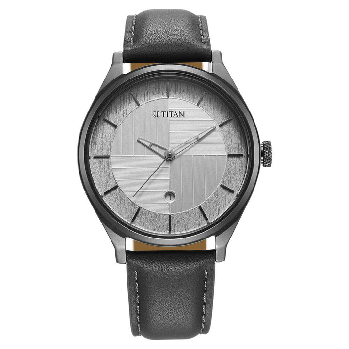 Titan Neo Economy Quartz Analog with Date Silver Dial Grey Leather Strap Watch For Men-NT1802QL01