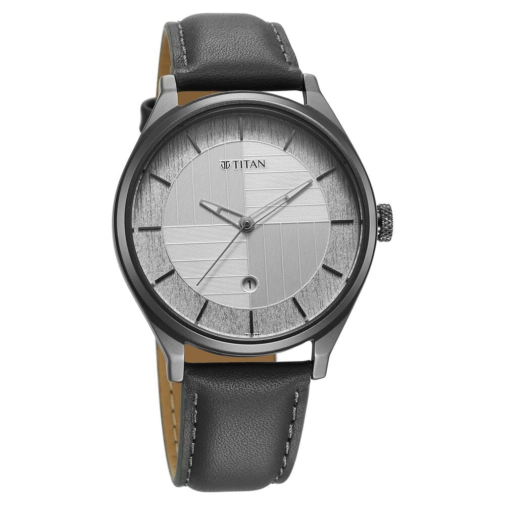 Titan Neo Economy Quartz Analog with Date Silver Dial Grey Leather Strap Watch For Men-NT1802QL01