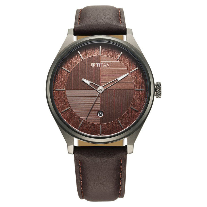 Titan Neo Economy Quartz Analog with Date Brown Dial Brown Leather Strap Watch For Men 1802QL02