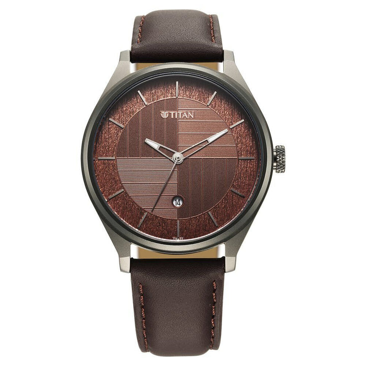 Titan Neo Economy Quartz Analog with Date Brown Dial Brown Leather Strap Watch For Men - The Watch Factory ®