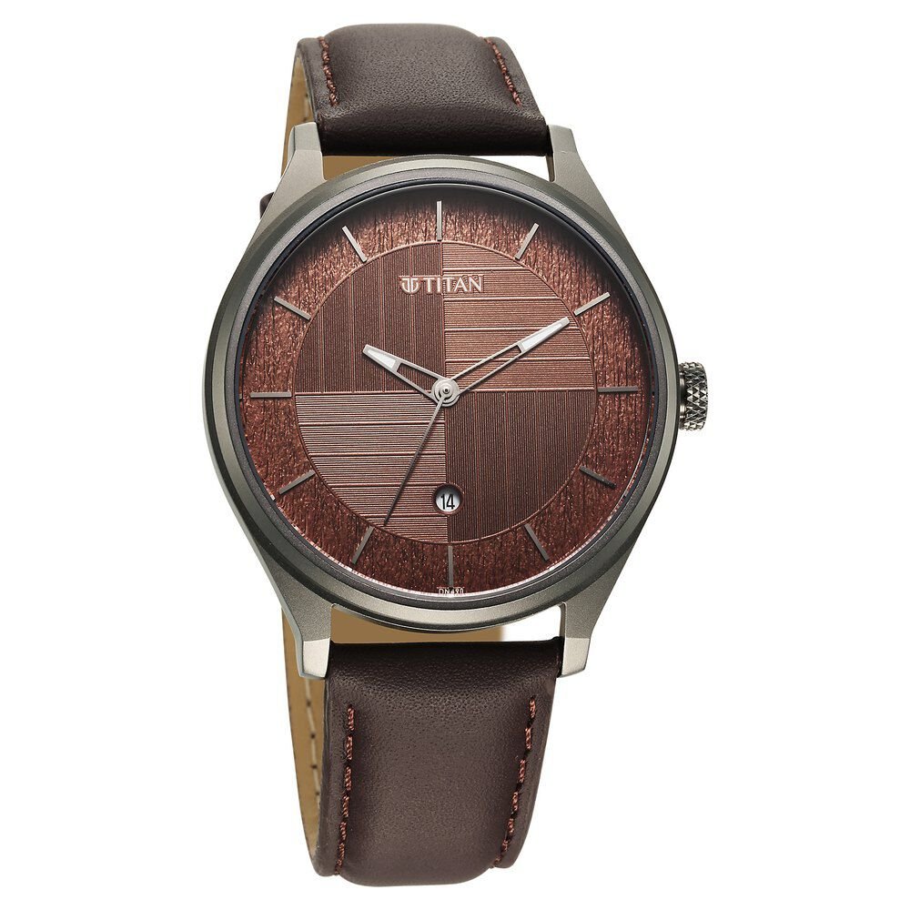 Titan Neo Economy Quartz Analog with Date Brown Dial Brown Leather Strap Watch For Men - The Watch Factory ®