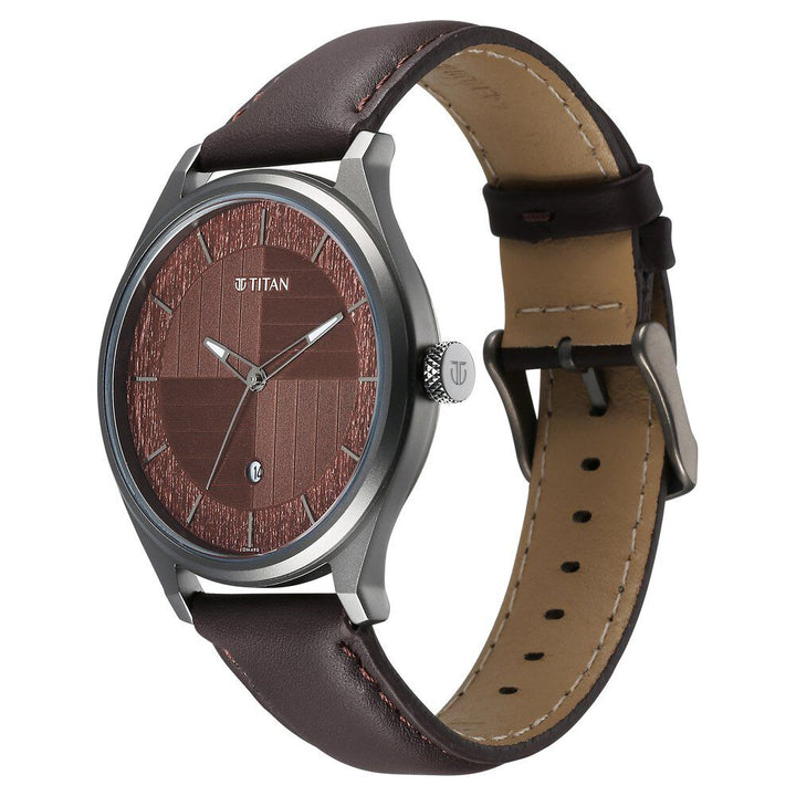 Titan Neo Economy Quartz Analog with Date Brown Dial Brown Leather Strap Watch For Men 1802QL02