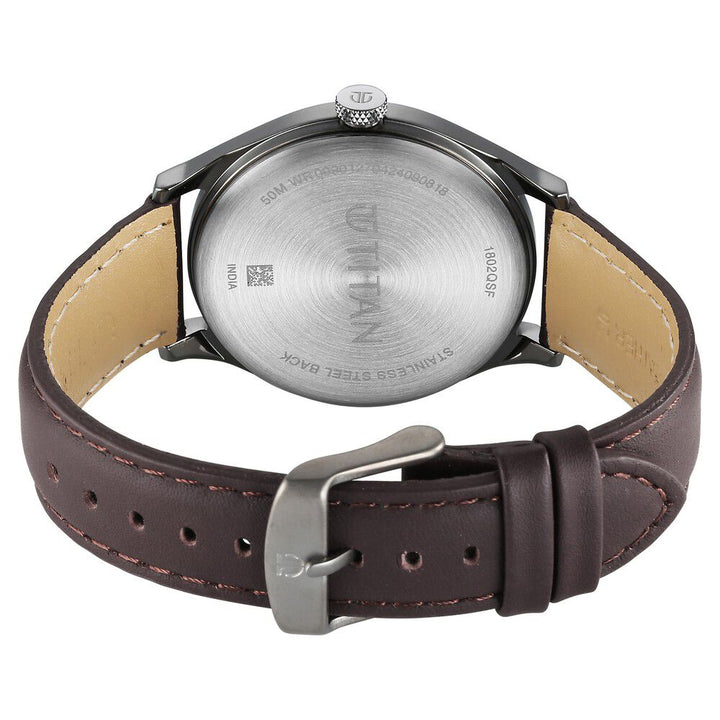 Titan Neo Economy Quartz Analog with Date Brown Dial Brown Leather Strap Watch For Men 1802QL02