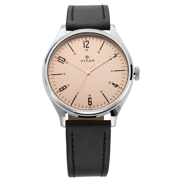 Titan Workwear Champagne Dial Analog Leather Strap watch for Men-1802SL03