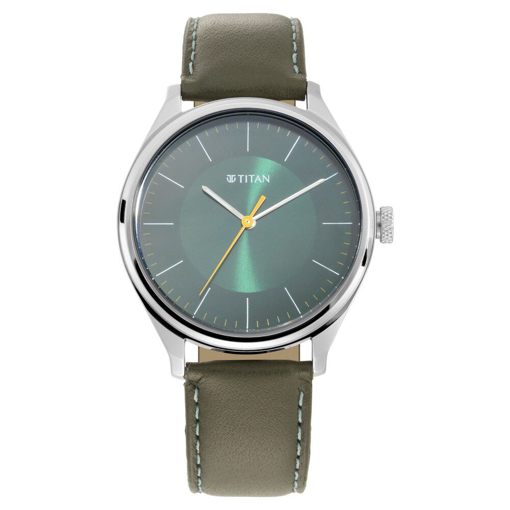 Titan Men's Urban Edge Lustrous Green Dial Leather Watch NP1802SL04