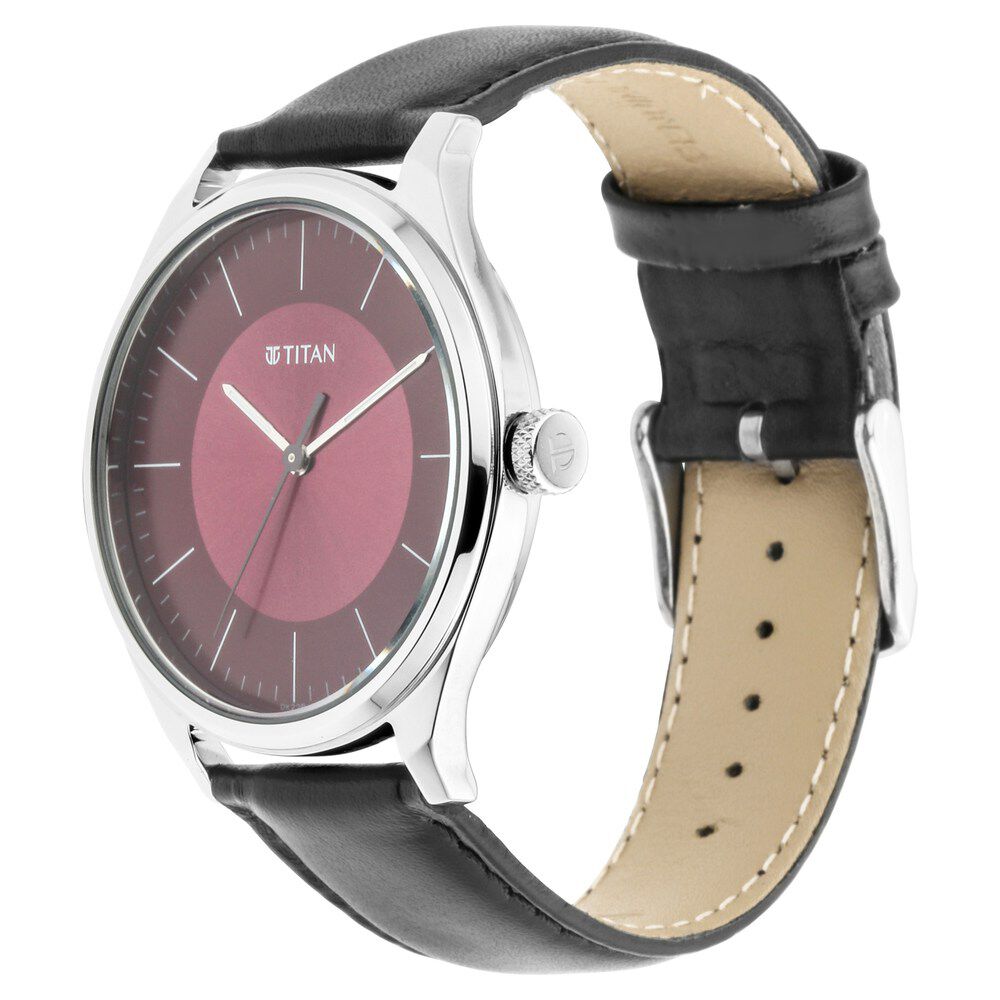 Titan Men's Urban Edge Lustrous Maroon Dial Leather Watch NP1802SL05