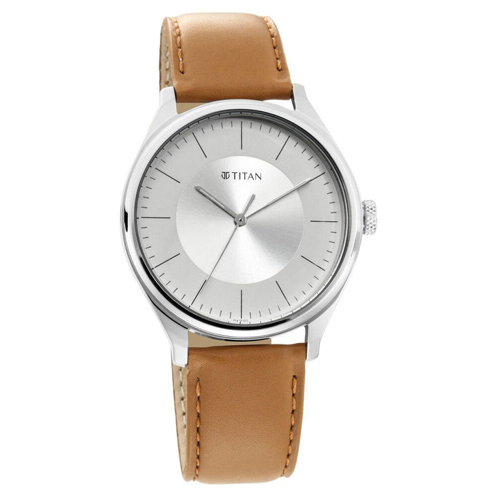 Titan Men's Urban Edge Lustrous White Dial Leather Watch NP1802SL07