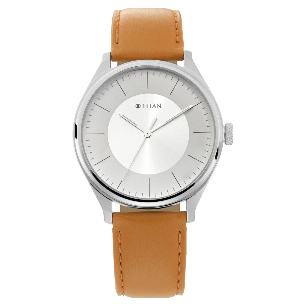 Titan Men's Urban Edge Lustrous White Dial Leather Watch NP1802SL07
