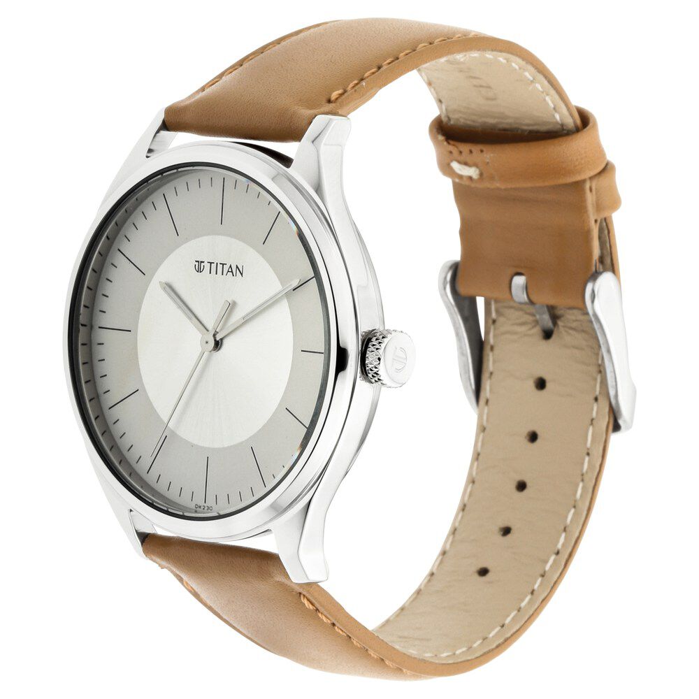 Titan Men's Urban Edge Lustrous White Dial Leather Watch NP1802SL07