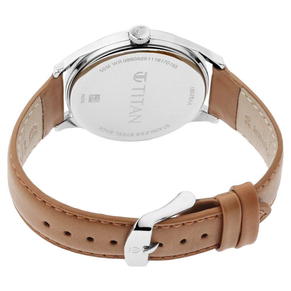 Titan Men's Urban Edge Lustrous White Dial Leather Watch NP1802SL07