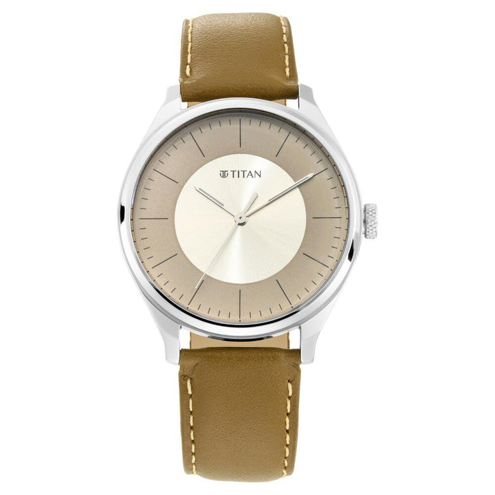 Titan Men's Urban Edge Lustrous Gold Dial Leather Watch NP1802SL09