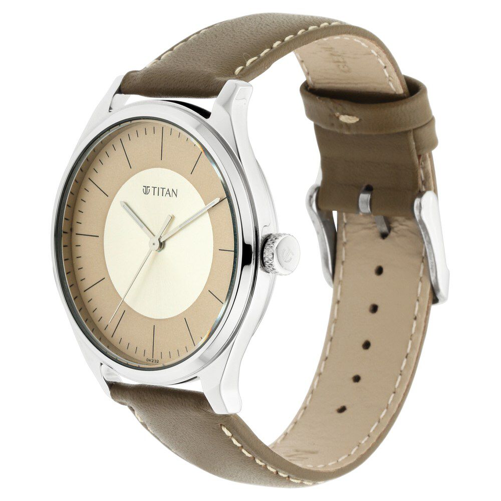 Titan Men's Urban Edge Lustrous Gold Dial Leather Watch NP1802SL09