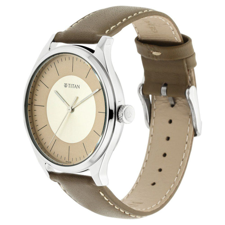 Titan Men's Urban Edge Lustrous Gold Dial Leather Watch NP1802SL09