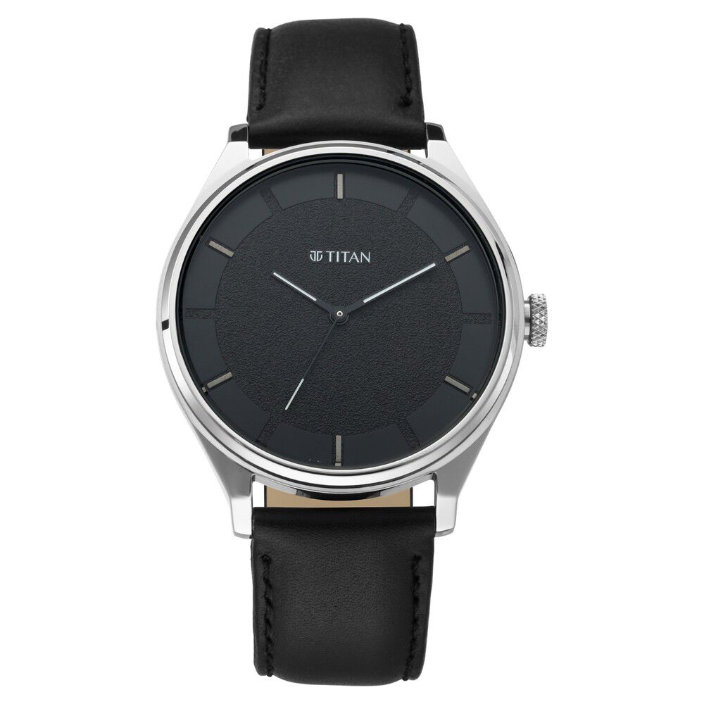 Titan Men's Minimalist Zen Watch: Sleek Leather Strap with Contrast Hands NS1802SL11