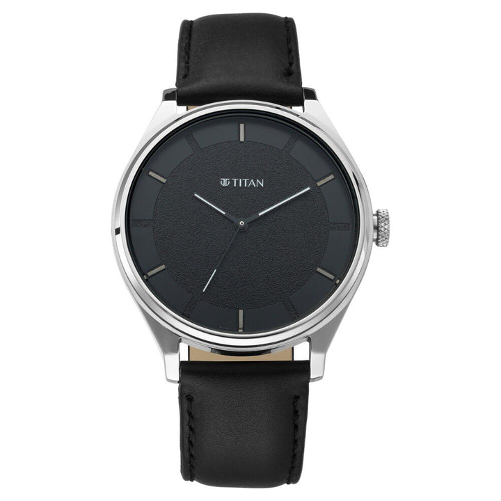 Titan Men's Minimalist Zen Watch: Sleek Leather Strap with Contrast Hands NS1802SL11