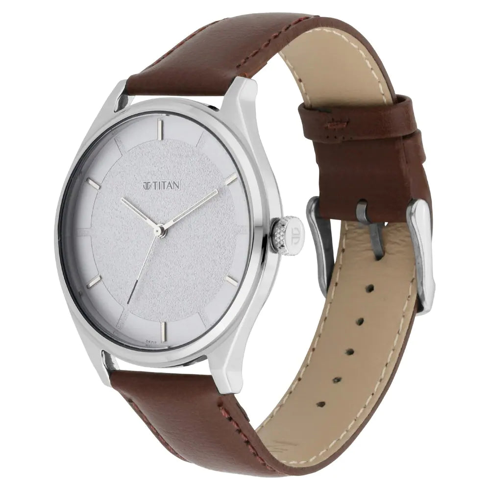 Titan Workwear Watch with White Dial & Leather Strap NP1802SL13 (DK717)
