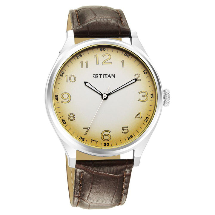 Titan Trendsetters Beige Dial Analog Leather Strap watch for Men-1802SL14