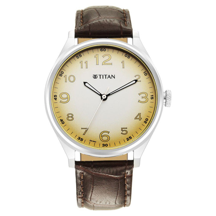 Titan Trendsetters Beige Dial Analog Leather Strap watch for Men-1802SL14