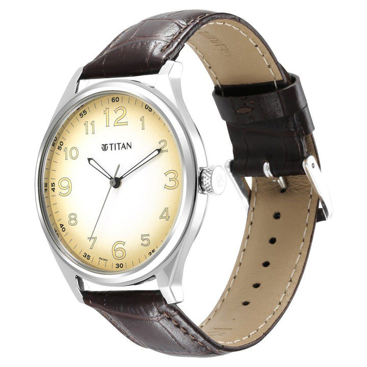 Titan Trendsetters Beige Dial Analog Leather Strap watch for Men-1802SL14